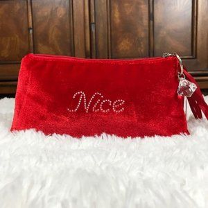 Naughty Nice Red Velvet Rhinestone Clutch Cosmetics Bag
